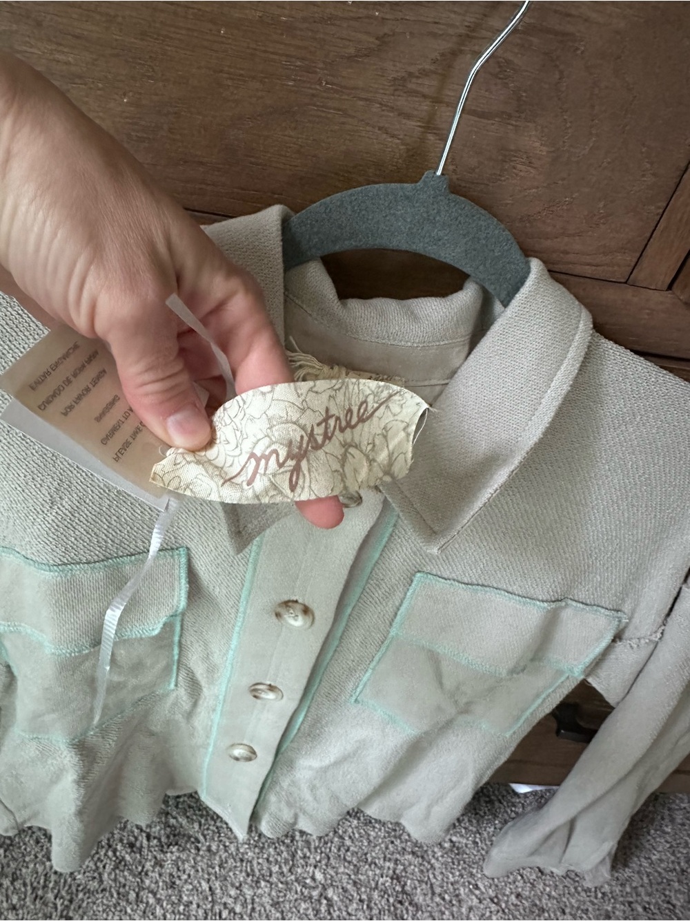 Mystree Cream Jacket with Mint Trim Button-Front Jean Jacket